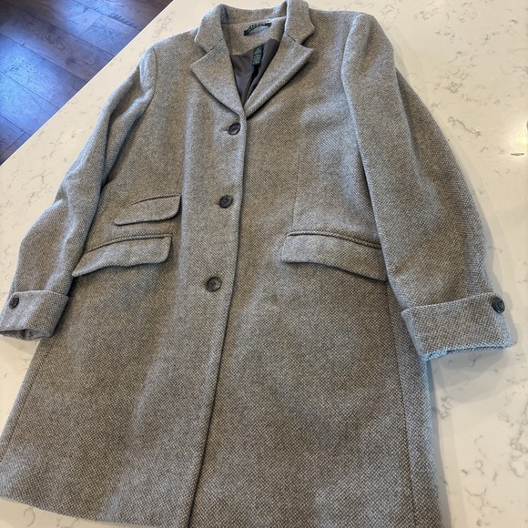 Lauren Ralph Lauren Wool Blend 3-Button Coat Gray Chevron-like Pattern Womens 12 - Picture 8 of 12